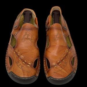 HSY Fashion 100% Caoutchouc Leather Slip On Men’s Brown Sandal Size 46.